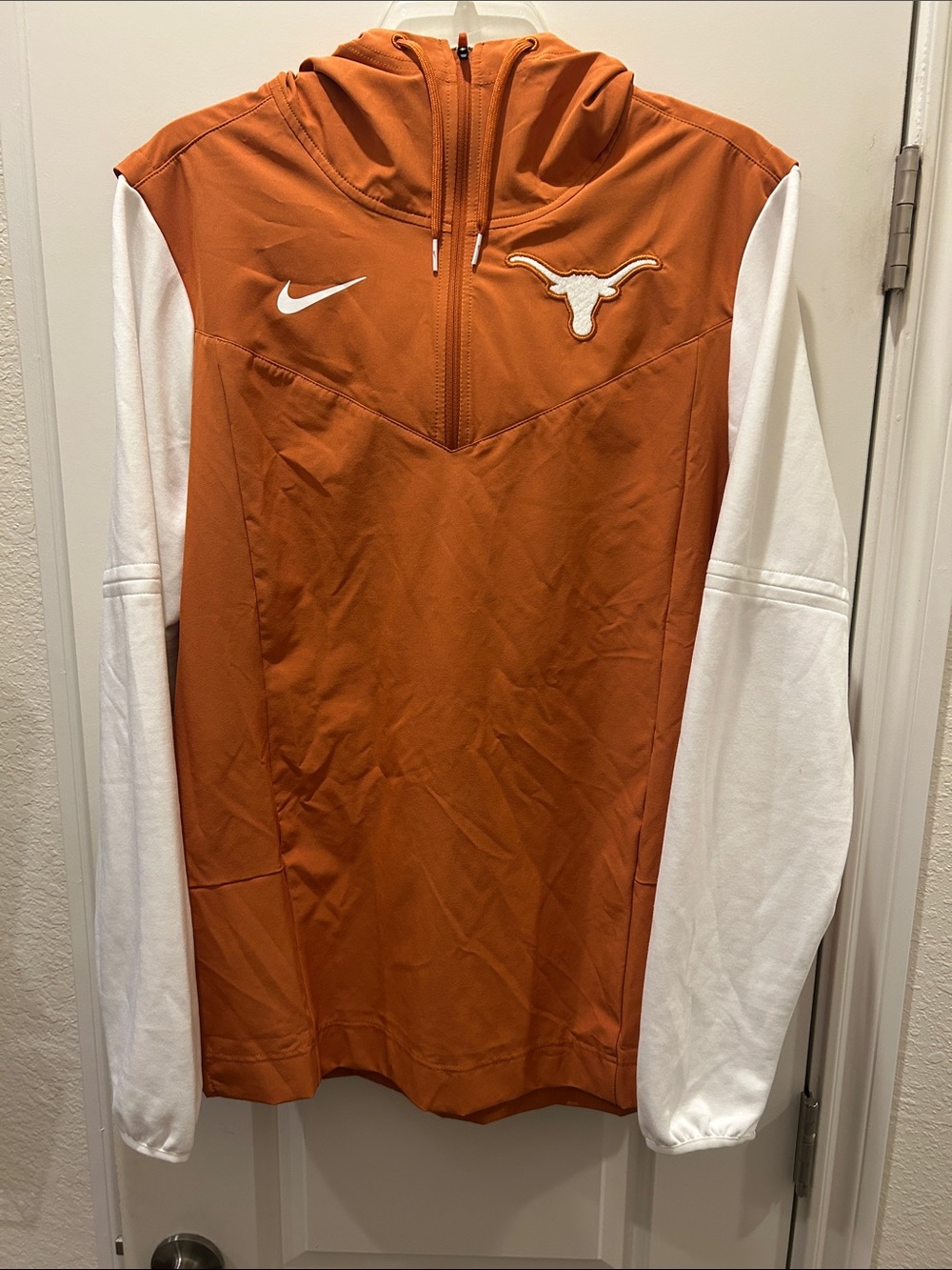 Nike Texas Longhorns Dri Fit 1/4 Zip Orange White Long Sleeve Hood Pullover Sark